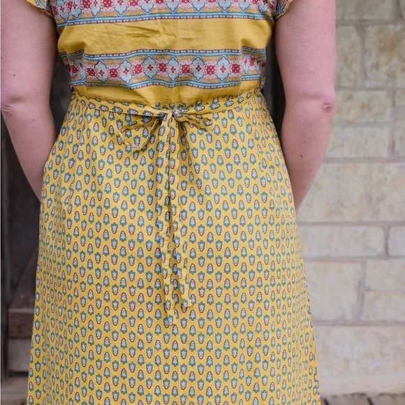 April Cornell Yellow Ruffled Ruched Midi Sundress - Picture 5 of 5